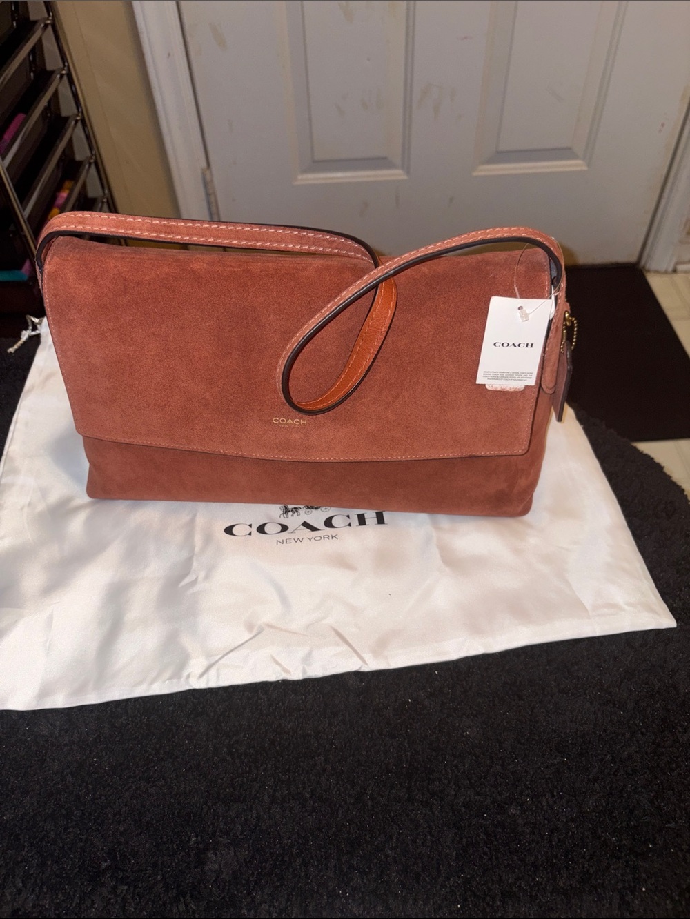 COACH Chelsea 36 Suede Slouchy Shoulder Bag Warm Brown NWT